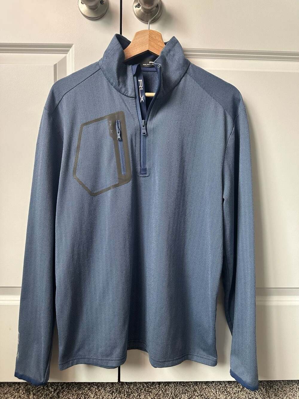 RLX Ralph Lauren Men's Blue Herringbone Quarter-Zip Pullover